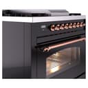 Nostalgie II 36 UP36FNMPBKP Freestanding Dual Fuel Range with 6 Sealed Burners with Griddle Single Oven with Triple Glass Door with Copper knobs view 6