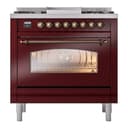 Nostalgie II 36 UP36FNMPBUB Freestanding Dual Fuel Range with 6 Sealed Burners with Griddle Single Oven with Triple Glass Door with Bronze knobs view 3