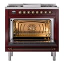 Nostalgie II 36 UP36FNMPBUB Freestanding Dual Fuel Range with 6 Sealed Burners with Griddle Single Oven with Triple Glass Door with Bronze knobs view 4