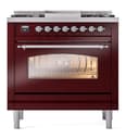 Nostalgie II 36 UP36FNMPBUC Freestanding Dual Fuel Range with 6 Sealed Burners with Griddle Single Oven with Triple Glass Door with Chrome knobs view 3