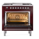 Nostalgie II 36 UP36FNMPBUC Freestanding Dual Fuel Range with 6 Sealed Burners with Griddle Single Oven with Triple Glass Door with Chrome knobs view 4