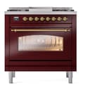 Nostalgie II 36 UP36FNMPBUG Freestanding Dual Fuel Range with 6 Sealed Burners with Griddle Single Oven with Triple Glass Door with Brass knobs view 9