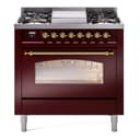 Nostalgie II 36 UP36FNMPBUG Freestanding Dual Fuel Range with 6 Sealed Burners with Griddle Single Oven with Triple Glass Door with Brass knobs view 1