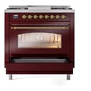 Nostalgie II 36 UP36FNMPBUG Freestanding Dual Fuel Range with 6 Sealed Burners with Griddle Single Oven with Triple Glass Door with Brass knobs view 10