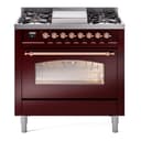 Nostalgie II 36 UP36FNMPBUP Freestanding Dual Fuel Range with 6 Sealed Burners with Griddle Single Oven with Triple Glass Door with Copper knobs view 1