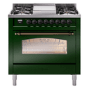 Nostalgie II 36 UP36FNMPEGB Freestanding Dual Fuel Range with 6 Sealed Burners with Griddle Single Oven with Triple Glass Door with Bronze knobs view 1