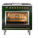 Nostalgie II 36 UP36FNMPEGG Freestanding Dual Fuel Range with 6 Sealed Burners with Griddle Single Oven with Triple Glass Door with Brass knobs view 4