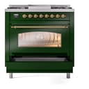 Nostalgie II 36 UP36FNMPEGG Freestanding Dual Fuel Range with 6 Sealed Burners with Griddle Single Oven with Triple Glass Door with Brass knobs view 5