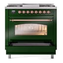 Nostalgie II 36 UP36FNMPEGG Freestanding Dual Fuel Range with 6 Sealed Burners with Griddle Single Oven with Triple Glass Door with Brass knobs view 5