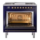 Nostalgie II 36 UP36FNMPMBB Freestanding Dual Fuel Range with 6 Sealed Burners with Griddle Single Oven with Triple Glass Door with Bronze knobs view 4