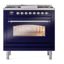 Nostalgie II 36 UP36FNMPMBC Freestanding Dual Fuel Range with 6 Sealed Burners with Griddle Single Oven with Triple Glass Door with Chrome knobs view 3