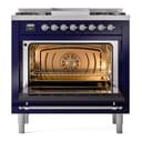 Nostalgie II 36 UP36FNMPMBC Freestanding Dual Fuel Range with 6 Sealed Burners with Griddle Single Oven with Triple Glass Door with Chrome knobs view 4