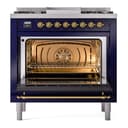 Nostalgie II 36 UP36FNMPMBG Freestanding Dual Fuel Range with 6 Sealed Burners with Griddle Single Oven with Triple Glass Door with Brass knobs view 4