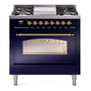 Nostalgie II 36 UP36FNMPMBG Freestanding Dual Fuel Range with 6 Sealed Burners with Griddle Single Oven with Triple Glass Door with Brass knobs view 1