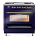 Nostalgie II 36 UP36FNMPMBG Freestanding Dual Fuel Range with 6 Sealed Burners with Griddle Single Oven with Triple Glass Door with Brass knobs view 5
