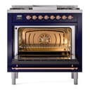 Nostalgie II 36 UP36FNMPMBP Freestanding Dual Fuel Range with 6 Sealed Burners with Griddle Single Oven with Triple Glass Door with Copper knobs view 4