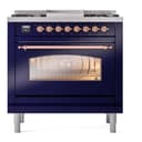 Nostalgie II 36 UP36FNMPMBP Freestanding Dual Fuel Range with 6 Sealed Burners with Griddle Single Oven with Triple Glass Door with Copper knobs view 3