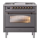 Nostalgie II 36 UP36FNMPMGB Freestanding Dual Fuel Range with 6 Sealed Burners with Griddle Single Oven with Triple Glass Door with Bronze knobs view 3