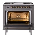 Nostalgie II 36 UP36FNMPMGB Freestanding Dual Fuel Range with 6 Sealed Burners with Griddle Single Oven with Triple Glass Door with Bronze knobs view 4