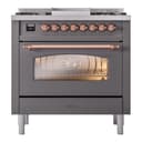 Nostalgie II 36 UP36FNMPMGP Freestanding Dual Fuel Range with 6 Sealed Burners with Griddle Single Oven with Triple Glass Door with Copper knobs view 3