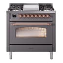 Nostalgie II 36 UP36FNMPMGP Freestanding Dual Fuel Range with 6 Sealed Burners with Griddle Single Oven with Triple Glass Door with Copper knobs view 1