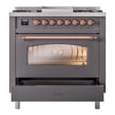 Nostalgie II 36 UP36FNMPMGP Freestanding Dual Fuel Range with 6 Sealed Burners with Griddle Single Oven with Triple Glass Door with Copper knobs view 5