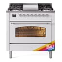 Nostalgie II 36 UP36FNMPRAC Freestanding Dual Fuel Range with 6 Sealed Burners with Griddle Single Oven with Triple Glass Door with Chrome knobs view 1