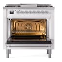 Nostalgie II 36 UP36FNMPRAC Freestanding Dual Fuel Range with 6 Sealed Burners with Griddle Single Oven with Triple Glass Door with Chrome knobs view 3