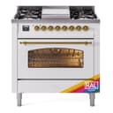 Nostalgie II 36 UP36FNMPRAG Freestanding Dual Fuel Range with 6 Sealed Burners with Griddle Single Oven with Triple Glass Door with Brass knobs view 1