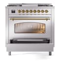 Nostalgie II Series 36 inch Freestanding Dual Fuel Range with Liquid Propane, 6 Sealed Burners, 3.5 cu. ft. Total Oven Capacity, Griddle, Convection Oven, Continuous Grates, Storage Drawer, with Brass Trim view 5
