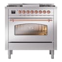 Nostalgie II 36 UP36FNMPSSP Freestanding Dual Fuel Range with 6 Sealed Burners with Griddle Single Oven with Triple Glass Door with Copper knobs view 3