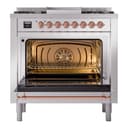 Nostalgie II 36 UP36FNMPSSP Freestanding Dual Fuel Range with 6 Sealed Burners with Griddle Single Oven with Triple Glass Door with Copper knobs view 4