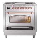 Nostalgie II 36 UP36FNMPSSP Freestanding Dual Fuel Range with 6 Sealed Burners with Griddle Single Oven with Triple Glass Door with Copper knobs view 5