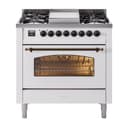 Nostalgie II 36 UP36FNMPWHB Freestanding Dual Fuel Range with 6 Sealed Burners with Griddle Single Oven with Triple Glass Door with Bronze knobs view 1