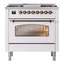 Nostalgie II 36 UP36FNMPWHB Freestanding Dual Fuel Range with 6 Sealed Burners with Griddle Single Oven with Triple Glass Door with Bronze knobs view 3