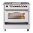 Nostalgie II 36 UP36FNMPWHB Freestanding Dual Fuel Range with 6 Sealed Burners with Griddle Single Oven with Triple Glass Door with Bronze knobs view 5