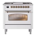 Nostalgie II 36 UP36FNMPWHB Freestanding Dual Fuel Range with 6 Sealed Burners with Griddle Single Oven with Triple Glass Door with Bronze knobs view 3