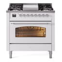 Nostalgie II 36 UP36FNMPWHC Freestanding Dual Fuel Range with 6 Sealed Burners with Griddle Single Oven with Triple Glass Door with Chrome knobs view 1