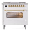 Nostalgie II 36 UP36FNMPWHG Freestanding Dual Fuel Range with 6 Sealed Burners with Griddle Single Oven with Triple Glass Door with Brass knobs view 3