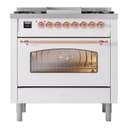 Nostalgie II 36 UP36FNMPWHP Freestanding Dual Fuel Range with 6 Sealed Burners with Griddle Single Oven with Triple Glass Door with Copper knobs view 3