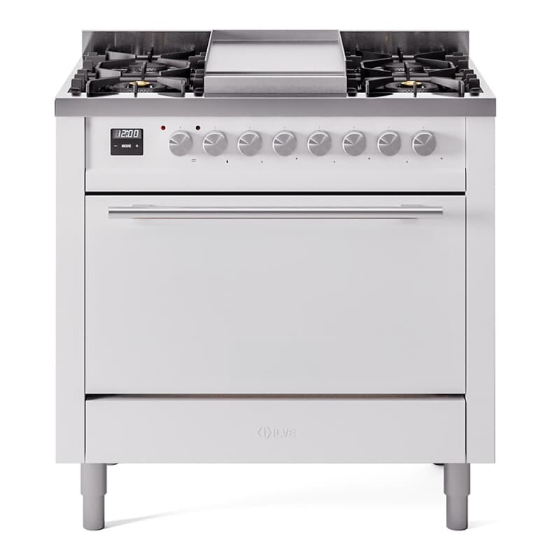 Professional Plus II 36 UP36FQMPWH Freestanding Dual Fuel Range with 6 Sealed Burners with Griddle Single Oven with Solid Door with Stainless Steel knobs