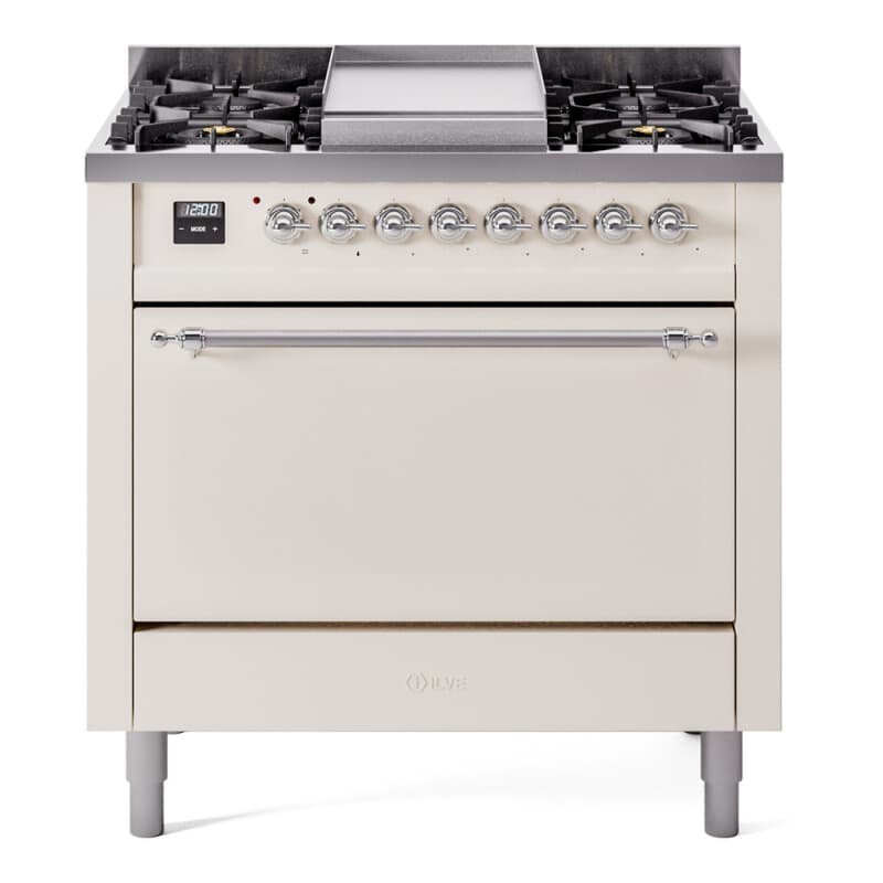 Nostalgie II 36 UP36FQNMPAWC Freestanding Dual Fuel Range with 6 Sealed Burners with Griddle Single Oven with Solid Door with Chrome knobs