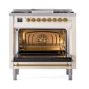Nostalgie II 36 UP36FQNMPAWG Freestanding Dual Fuel Range with 6 Sealed Burners with Griddle Single Oven with Solid Door with Brass knobs view 2