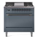 Nostalgie II 36 UP36FQNMPBGB Freestanding Dual Fuel Range with 6 Sealed Burners with Griddle Single Oven with Solid Door with Bronze knobs view 1