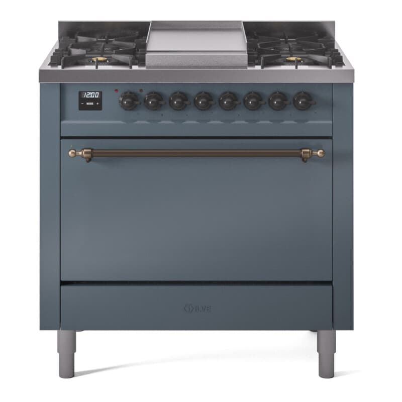 Nostalgie II 36 UP36FQNMPBGB Freestanding Dual Fuel Range with 6 Sealed Burners with Griddle Single Oven with Solid Door with Bronze knobs