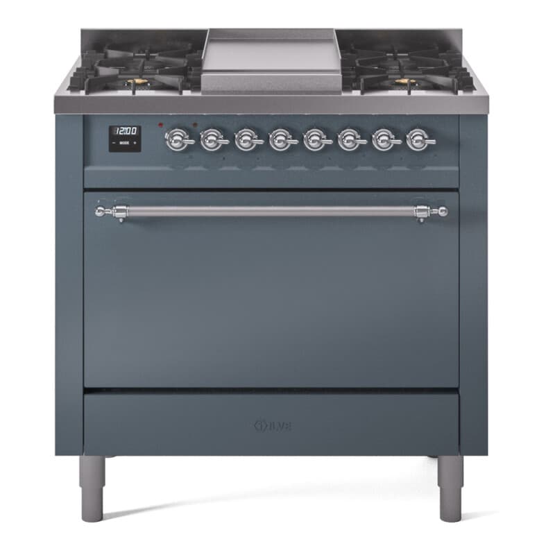 Nostalgie II 36 UP36FQNMPBGC Freestanding Dual Fuel Range with 6 Sealed Burners with Griddle Single Oven with Solid Door with Chrome knobs