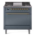 Nostalgie II 36 UP36FQNMPBGG Freestanding Dual Fuel Range with 6 Sealed Burners with Griddle Single Oven with Solid Door with Brass knobs view 1