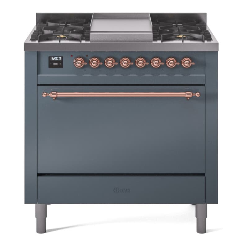 Nostalgie II 36 UP36FQNMPBGP Freestanding Dual Fuel Range with 6 Sealed Burners with Griddle Single Oven with Solid Door with Copper knobs