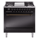 Nostalgie II 36 UP36FQNMPBKB Freestanding Dual Fuel Range with 6 Sealed Burners with Griddle Single Oven with Solid Door with Bronze knobs view 1