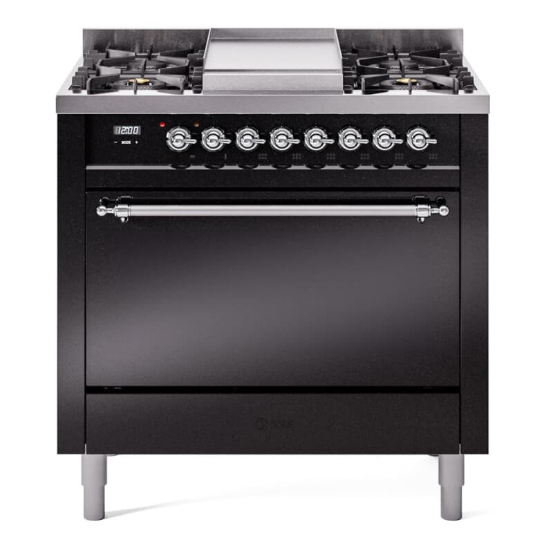 Nostalgie II 36 UP36FQNMPBKC Freestanding Dual Fuel Range with 6 Sealed Burners with Griddle Single Oven with Solid Door with Chrome knobs